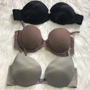 3 Bra Bundle 32C Taupe Black Gray Lace